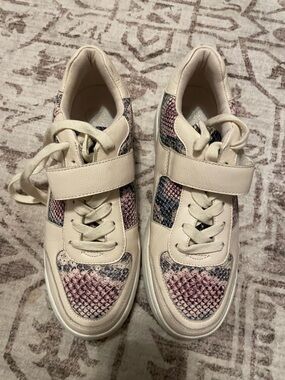 Vince Camuto Sneaker with Pink & Blue Snake-Print Accents